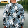Joycorners Bigfoot Blue Camo Fishing SPF Shirts, Bassquatch Fishing Shirts, Fishing Shirts For Men, Funny Fisherman Gift