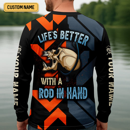 Joycorners Life's Better With A Rod In Hand SPF Shirts, Marlin Fishing Shirts For Men, Funny Fisherman Gift