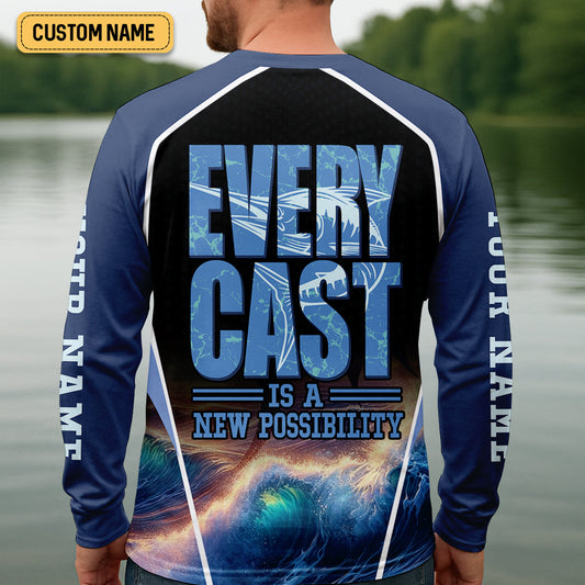 Joycorners Every Cast Is A New Possibility Mens Fishing Shirts Long Sleeve, SPF Shirt For Men, Fishing Shirts For Men