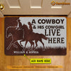 Joycorners Personalized Cowboy Doormat, A Cowboy His Cowgirl Live Here Gift For Horse Lovers, New Home Gift, Housewarming Gift, Horse Decor LM0210