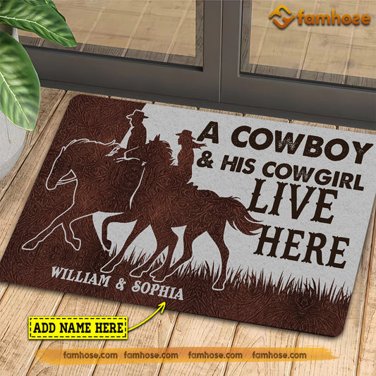 Joycorners Personalized Cowboy Doormat, A Cowboy His Cowgirl Live Here Gift For Horse Lovers, New Home Gift, Housewarming Gift, Horse Decor LM0210