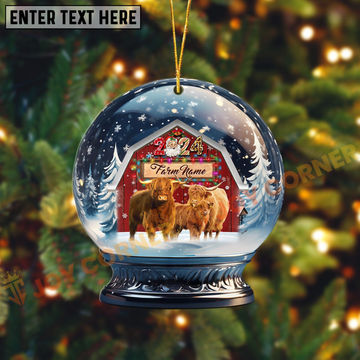 Joycorners Highland Christmas Snowball Farm Custom Shape Acrylic Ornament