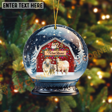 Joycorners Charolais Christmas Snowball Farm Custom Shape Acrylic Ornament