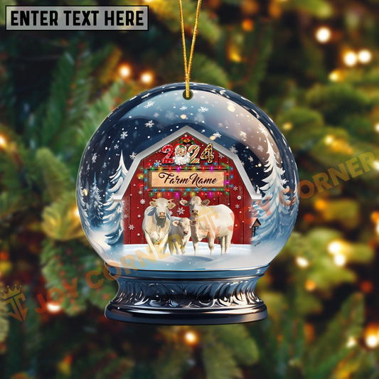 Joycorners Charolais Christmas Snowball Farm Custom Shape Acrylic Ornament