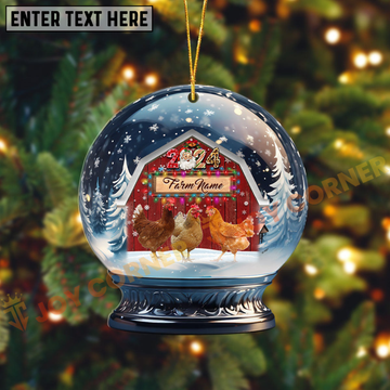 Joycorners Chicken Christmas Snowball Farm Custom Shape Acrylic Ornament