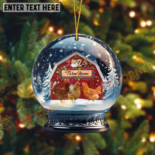 Joycorners Chicken Christmas Snowball Farm Custom Shape Acrylic Ornament