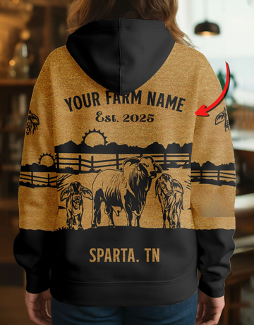 Joycorners Brahman Farm Life Ranch Coir Pattern Personalized Name, Farm Name Unisex 3D Hoodie