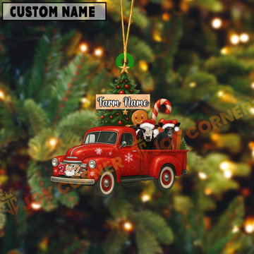 Joycorners Personalized Belted Galloway Ornament – Red Christmas Truck & Farm Name Custom Shape Acrylic Ornament