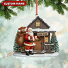 Joycorners Christmas On Farm Santa & Cows Ornament, Custom Name Acrylic Ornament (8 Breed Options)