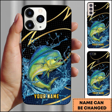 Joycorners Mahi-mahi Fishing Phone Case Dynamic Water Splash Black Gold Line Personalized Name Phone Case