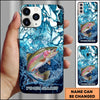 Joycorners Fishing Phone Case Blue Water Splash Fish Art Personalized Name 3D Phone Case (10 Fish Species)
