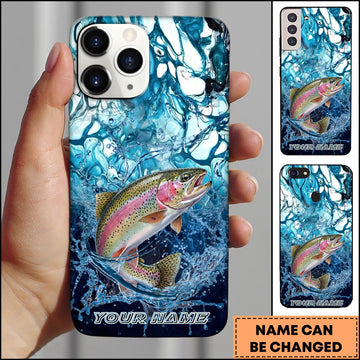 Joycorners Trout Fishing Phone Case Blue Water Splash Fish Art Personalized Name 3D Phone Case