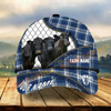 Joycorners Blue Plaid Pattern Cows, Custom Name Cattle Cap (8 Cattle Breeds)