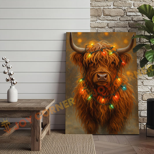 Joycorner Highland Cow Festive Lights 3D Wrapped Canvas