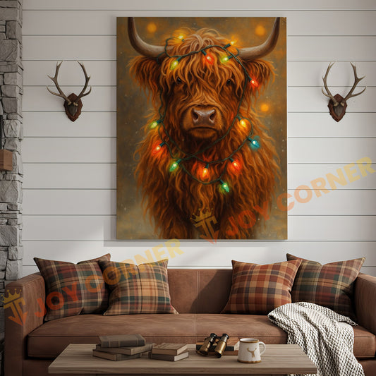 Joycorner Highland Cow Festive Lights 3D Wrapped Canvas