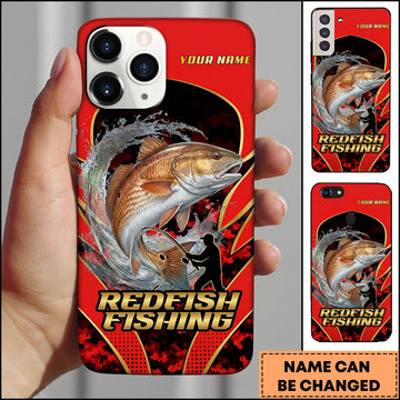Joycorners Redfish Fishing Jumping Water Fisherman Silhouette Personalized Name 3D Phone Case