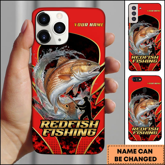 Joycorners Redfish Fishing Jumping Water Fisherman Silhouette Personalized Name 3D Phone Case