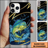 Joycorners Fishing Phone Case Dynamic Water Splash Black Gold Line Personalized Name Phone Case (8 Fish Species)