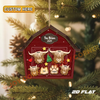 Joycorners Christmas Highland Cow Family Barn House, Custom Name Acrylic Ornament