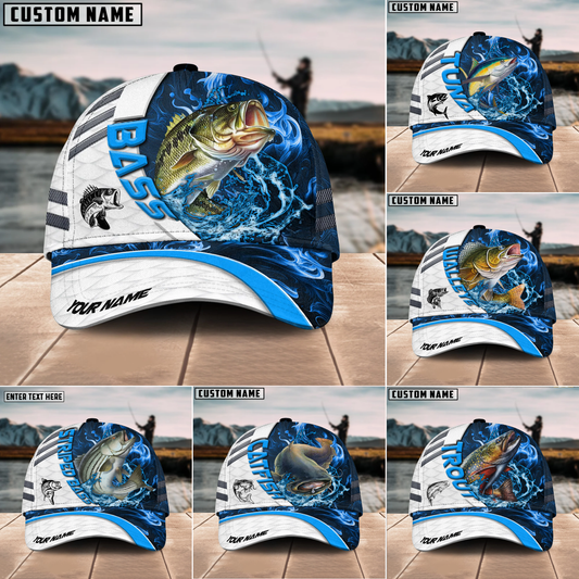 Joycorners Fishing White Blue Lava Sport American Flag Pattern Sport Pattern Personalized Name 3D Cap (11 Breeds)