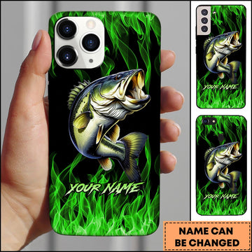 Joycorners Bass Neon Green Flame Black Background Art Personalized Name Phone Case