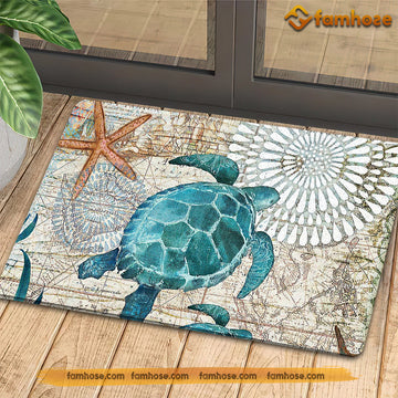 Joycorners Turtle Doormat, Turtle In The Mystery Sea Map Gift For Turtle Lovers, New Home Gift, Housewarming Gift, Turtle Decor LM0210