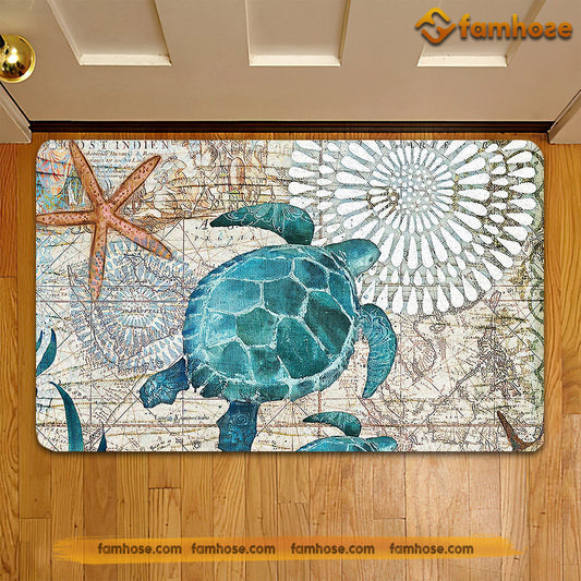 Joycorners Turtle Doormat, Turtle In The Mystery Sea Map Gift For Turtle Lovers, New Home Gift, Housewarming Gift, Turtle Decor LM0210