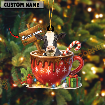 Joycorners Personalized Holstein Moo-ry Christmas Cocoa Mug Acrylic Ornament