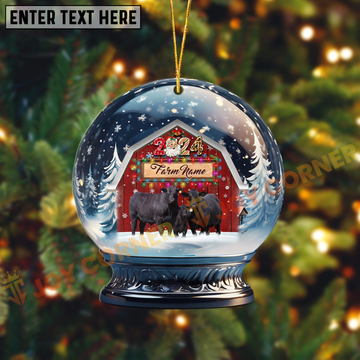Joycorners Black Angus Christmas Snowball Farm Custom Shape Acrylic Ornament