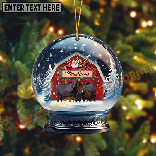 Joycorners Black Angus Christmas Snowball Farm Custom Shape Acrylic Ornament