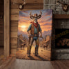 Joycorners Cowboy Deer Standing in Sunset Western Town Wrapped Canvas