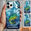 Joycorners Fishing Phone Case Blue Water Splash Fish Art Personalized Name 3D Phone Case (10 Fish Species)