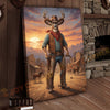 Joycorners Cowboy Deer Standing in Sunset Western Town Wrapped Canvas