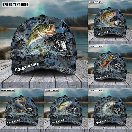 Joycorners FishingBlue Kryptek Camo Pattern Sport Pattern Personalized Name 3D Cap (11 Breeds)