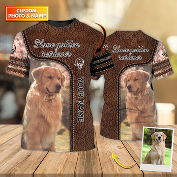 Joycorners Golden Retriever Leather Pattern 3D Custom Name And Dog Full Print Shirts