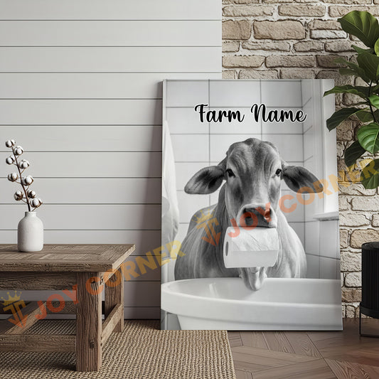 Joycorners Cattle Cow Funny Brahman Cow In Bathroom Holding Toilet Paper Personalized Name Canvas