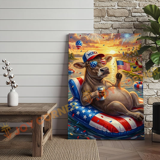 Joycorner Brown Swiss Cow Americana Float Beer Sunglasses 3D Wrapped Canvas