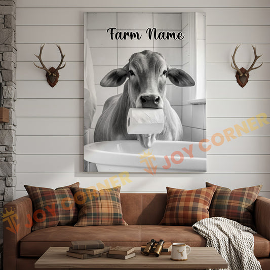 Joycorners Cattle Cow Funny Brahman Cow In Bathroom Holding Toilet Paper Personalized Name Canvas