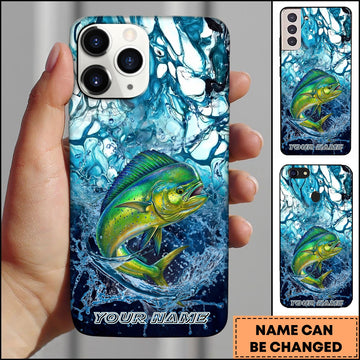 Joycorners Mahi-mahi Fishing Phone Case Blue Water Splash Fish Art Personalized Name 3D Phone Case