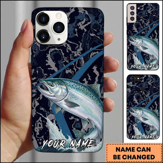 Joycorners Fishing Dark Water Topographic Pattern Personalized Name Phone Case (10 Fish Species)