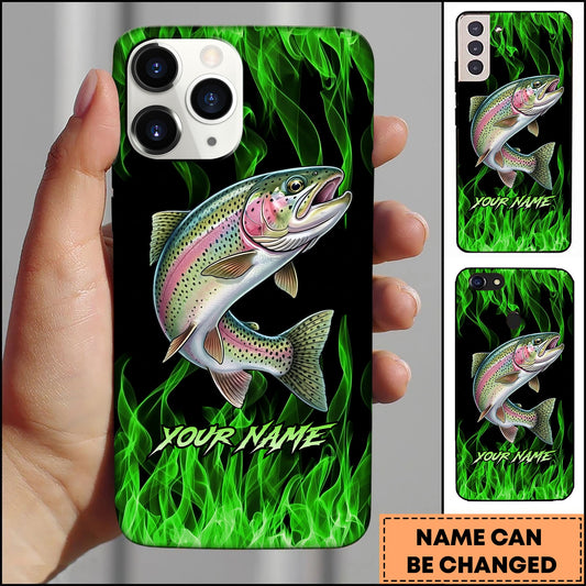 Joycorners Trout Neon Green Flame Black Background Art Personalized Name Phone Case