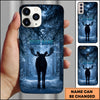 Joycorners Artist Hunting Moose Silhouette Blue Winter Snowy Forest Personalized Name Phone Case