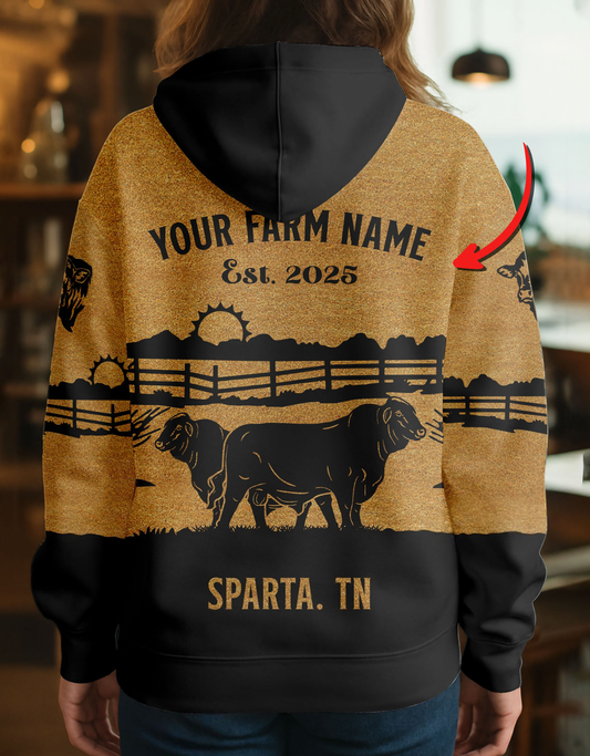Joycorners Beefmaster Farm Life Ranch Coir Pattern Personalized Name, Farm Name Unisex 3D Hoodie