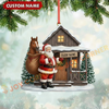 Joycorners Christmas On Farm Santa & Cows Ornament, Custom Name Acrylic Ornament (8 Breed Options)