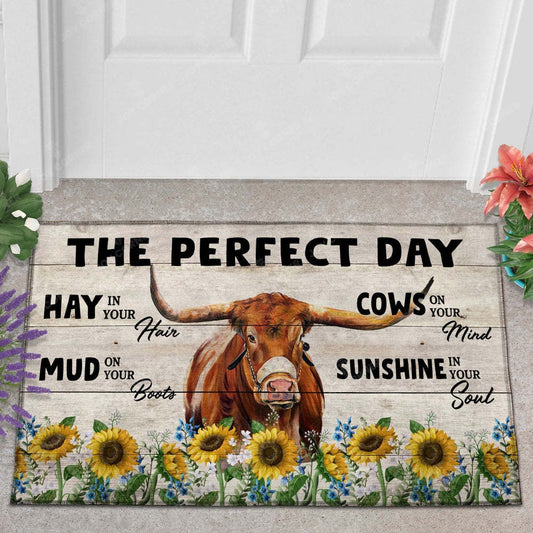 Joycorner Texas Longhorn The Perfect Day Doormat, Farmhouse Doormat, Welcome Mat