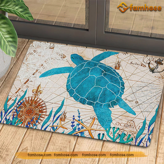 Joycorners Turtle Doormat, Strong Turtle In The Sea Map Gift For Turtle Lovers, New Home Gift, Housewarming Gift, Turtle Decor LM0210