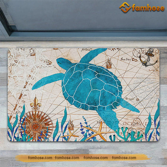 Joycorners Turtle Doormat, Strong Turtle In The Sea Map Gift For Turtle Lovers, New Home Gift, Housewarming Gift, Turtle Decor LM0210