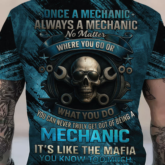 Joycorners Once A Mechanic Always A Mechanic Shirt Funny Printed Vintage Mechanic Unisex T Shirt Skull Wearing Glass Design PT2609