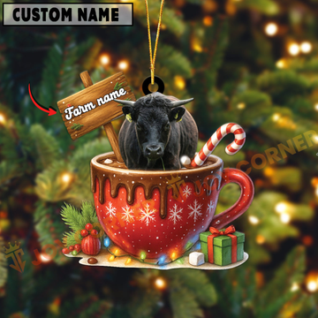 Joycorners Personalized Dexter Moo-ry Christmas Cocoa Mug Acrylic Ornament