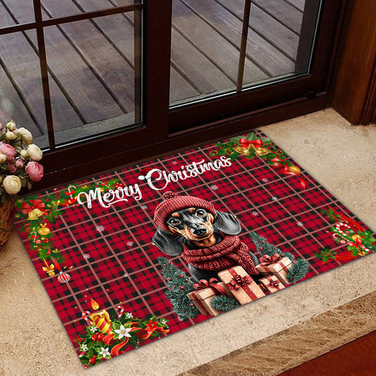 Joycorners Christmas Dachshund Doormat, Merry Christmas Doormat For Home Decor Housewarming Gift, Welcome Mat Gift For Dachshund Lovers LM0210
